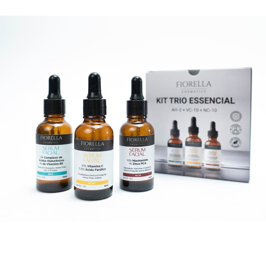 Kit 3 Séruns Faciais Fiorella Vitamina C Niacinamida Ácido Hialuronico