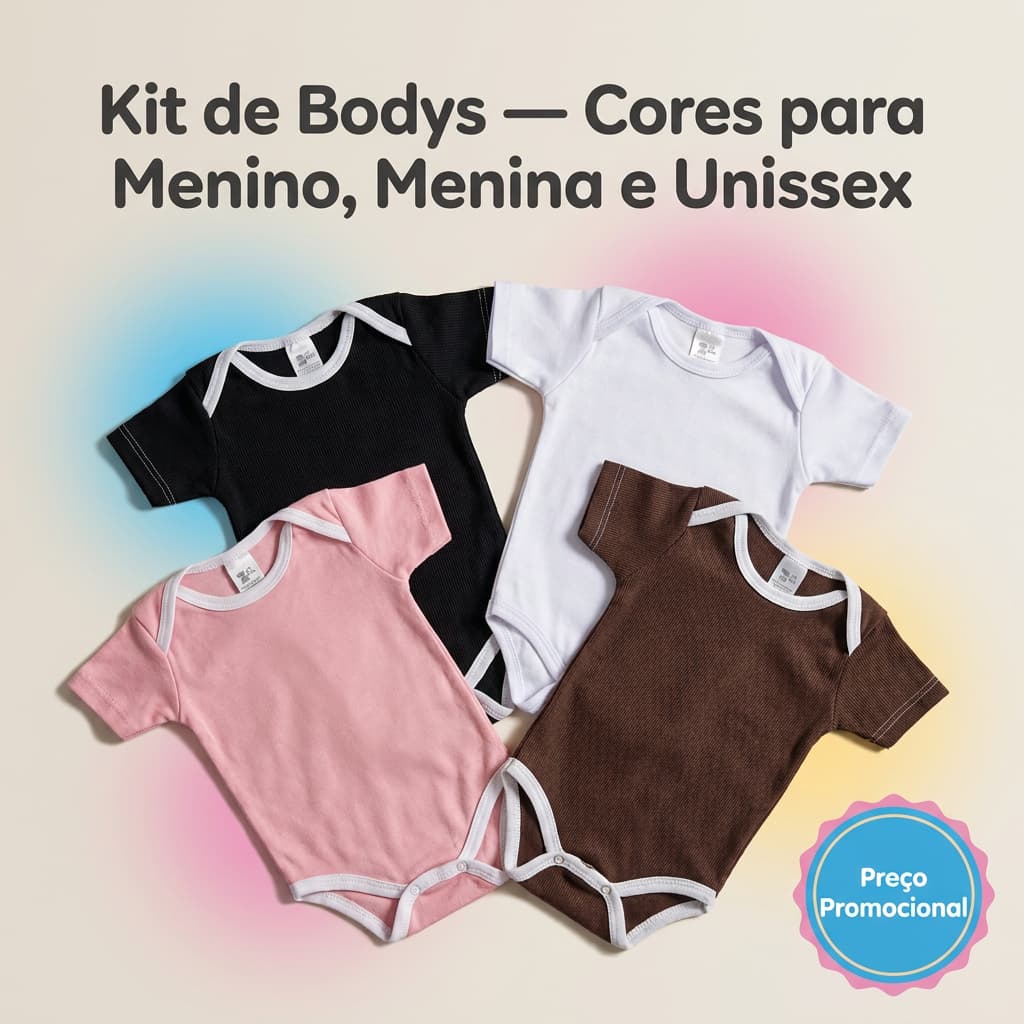 Kit Body Bebê 3 Peças Manga Curta 100% Algodão - Enxoval Inicial Menino Menina Unissex