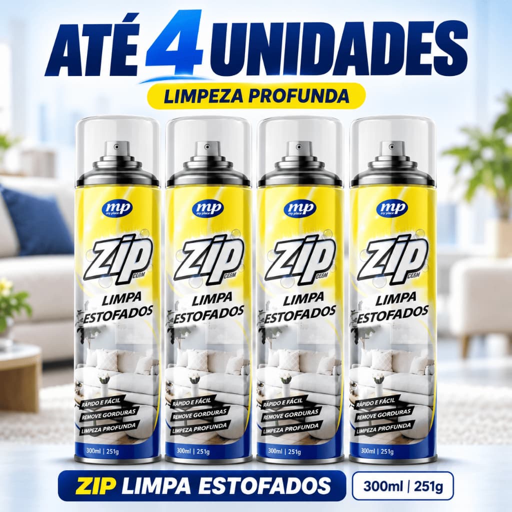 Kit Até 4 Limpa Estofados Zip Clean 300ml Espuma a Seco Sofá Carro Tapete Carpete Colchão Almofada