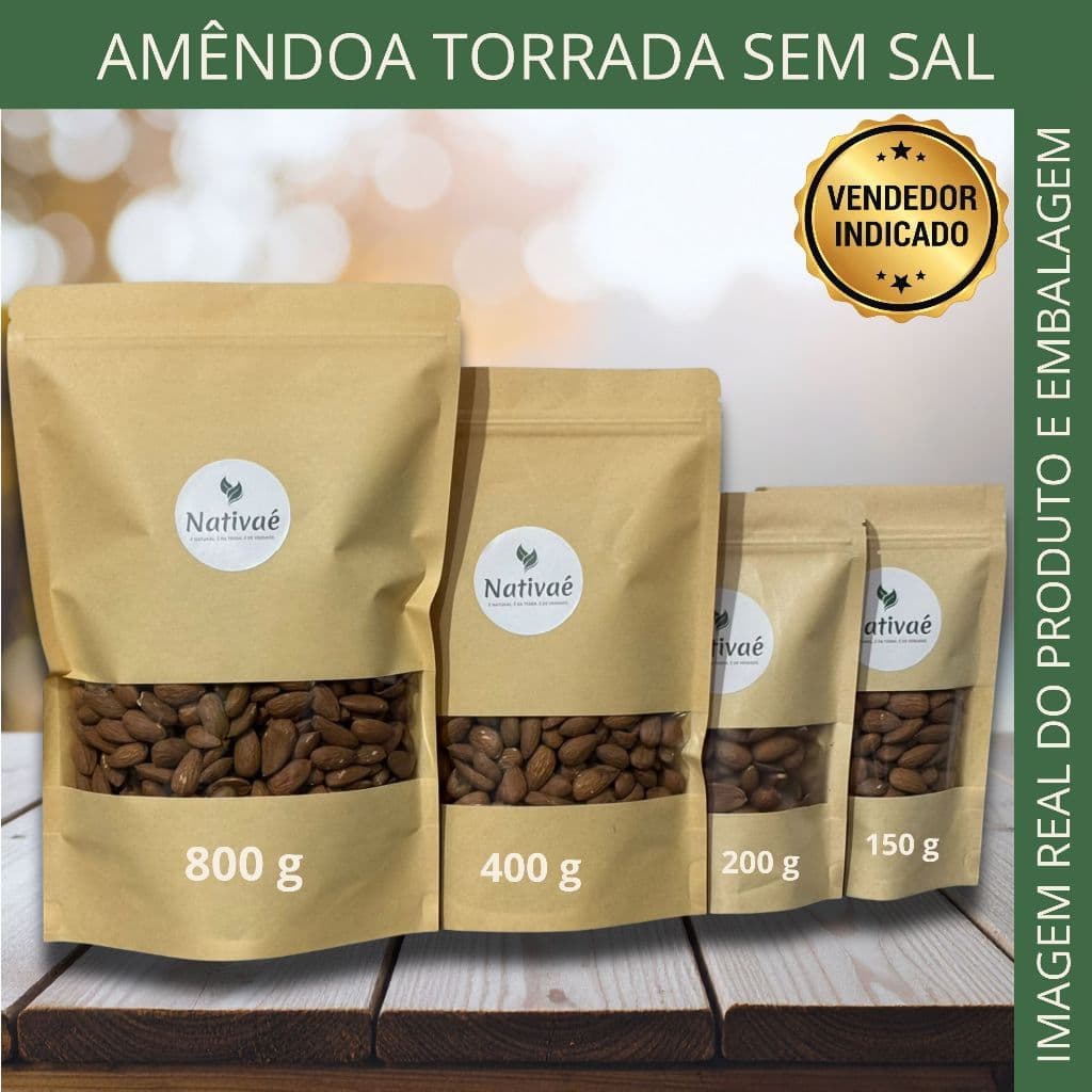 Amêndoa Torrada Sem Sal 150g, 200g, 400g, 800g - Saudável Fitness Sem Conservantes