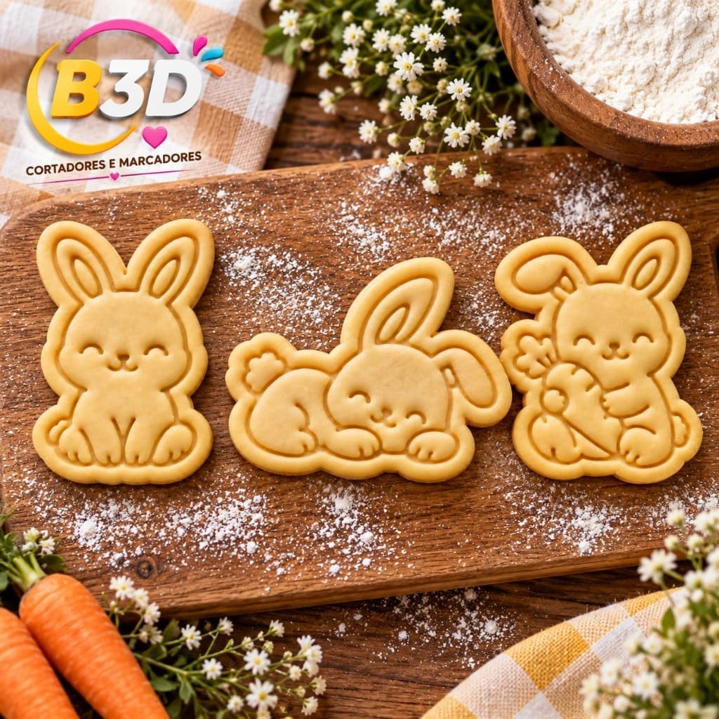 Cortador e Marcador Coelhino  - Marcador Pasta Americana Biscuit Cookie Massinha de Modelar