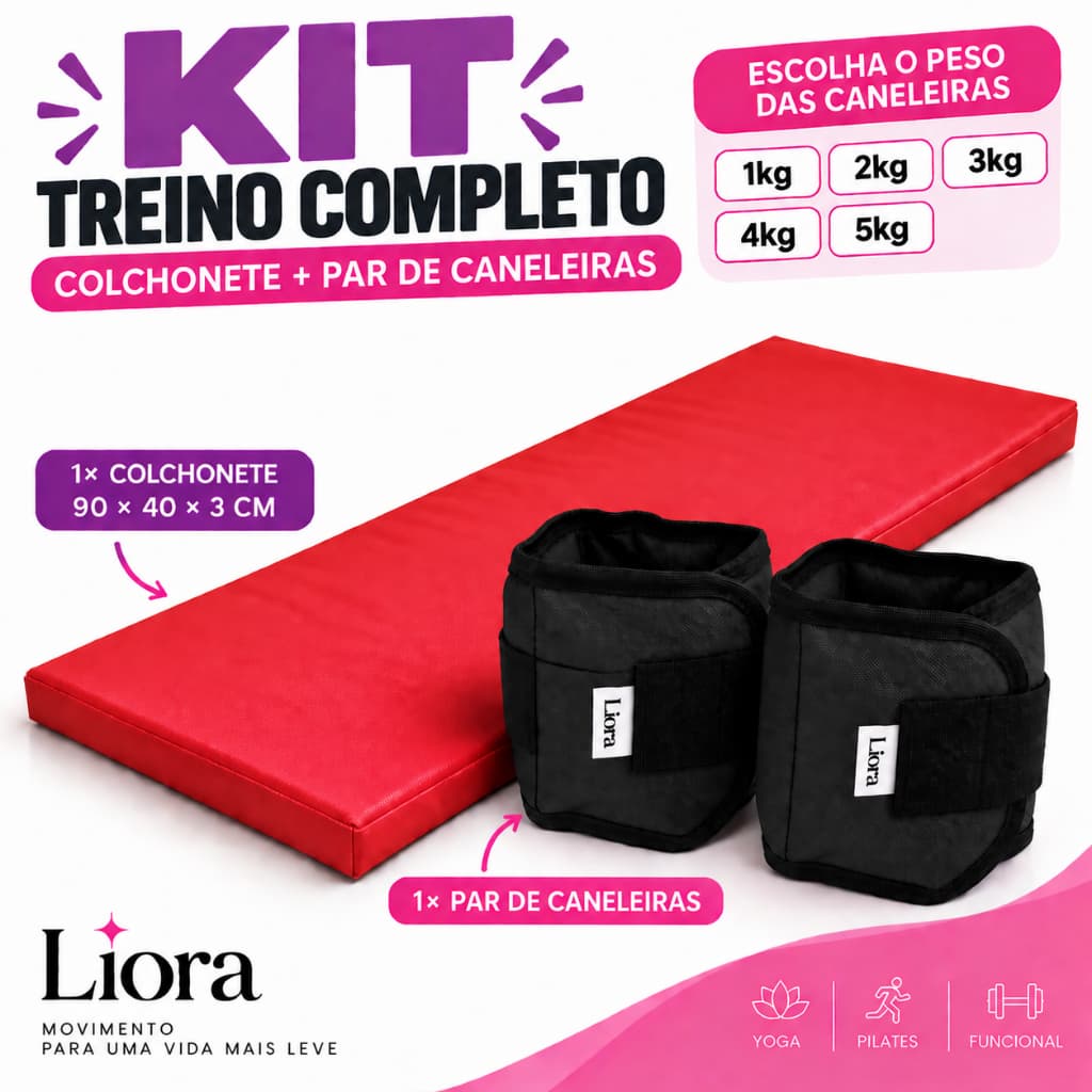 Kit Academia Intensidade Tapete Treino Colchonete Espuma Fitness + Par Preto Caneleiras Musculação 1kg 2kg 3kg 4kg 5kg