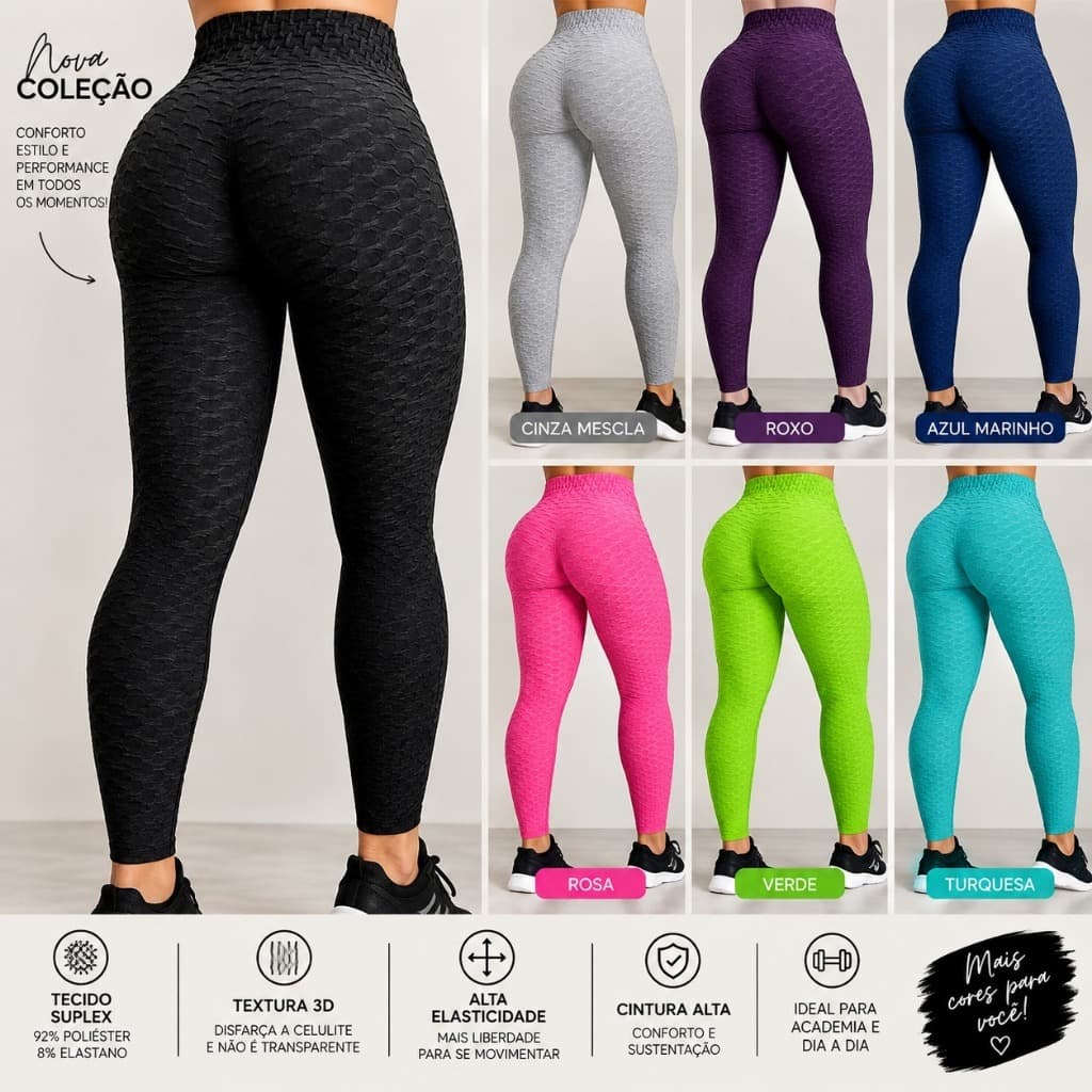 Calça Legging Feminina Textura em Bolha Suplex 3D Fitness Cós Alto Roupa de Academia Envio Imediato leg 3D