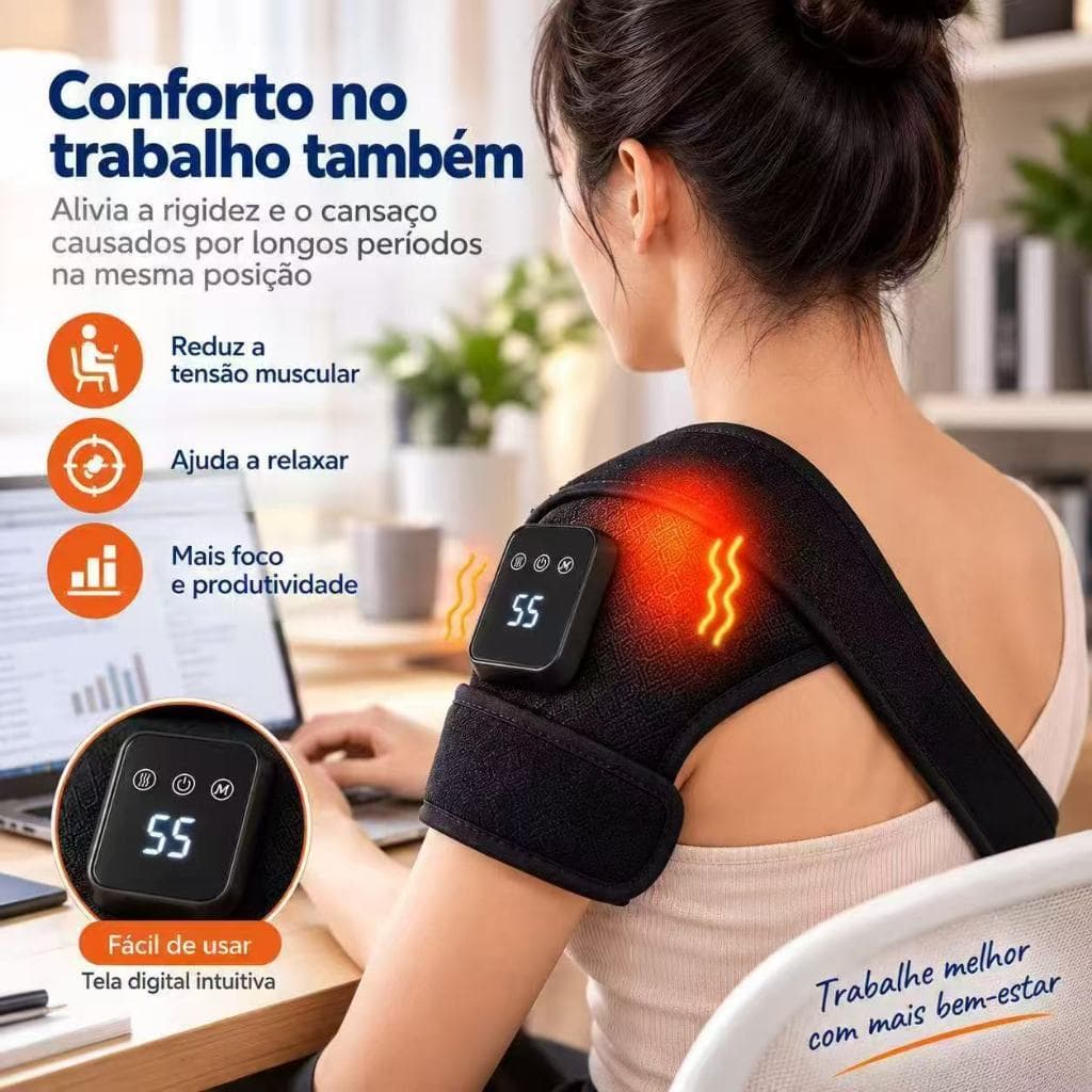 Aparelho Massageador de Ombro com Aquecimento, Alivia Dor e Tensão Muscular, Recarregável, Massageador Elétrico Portátil