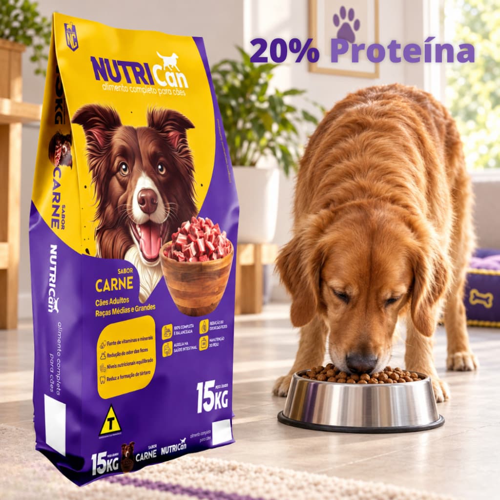 Ração para Cachorro Adulto Raças Médias e Grandes Nutrican 20% Proteína Sabor Carne 15 Kg