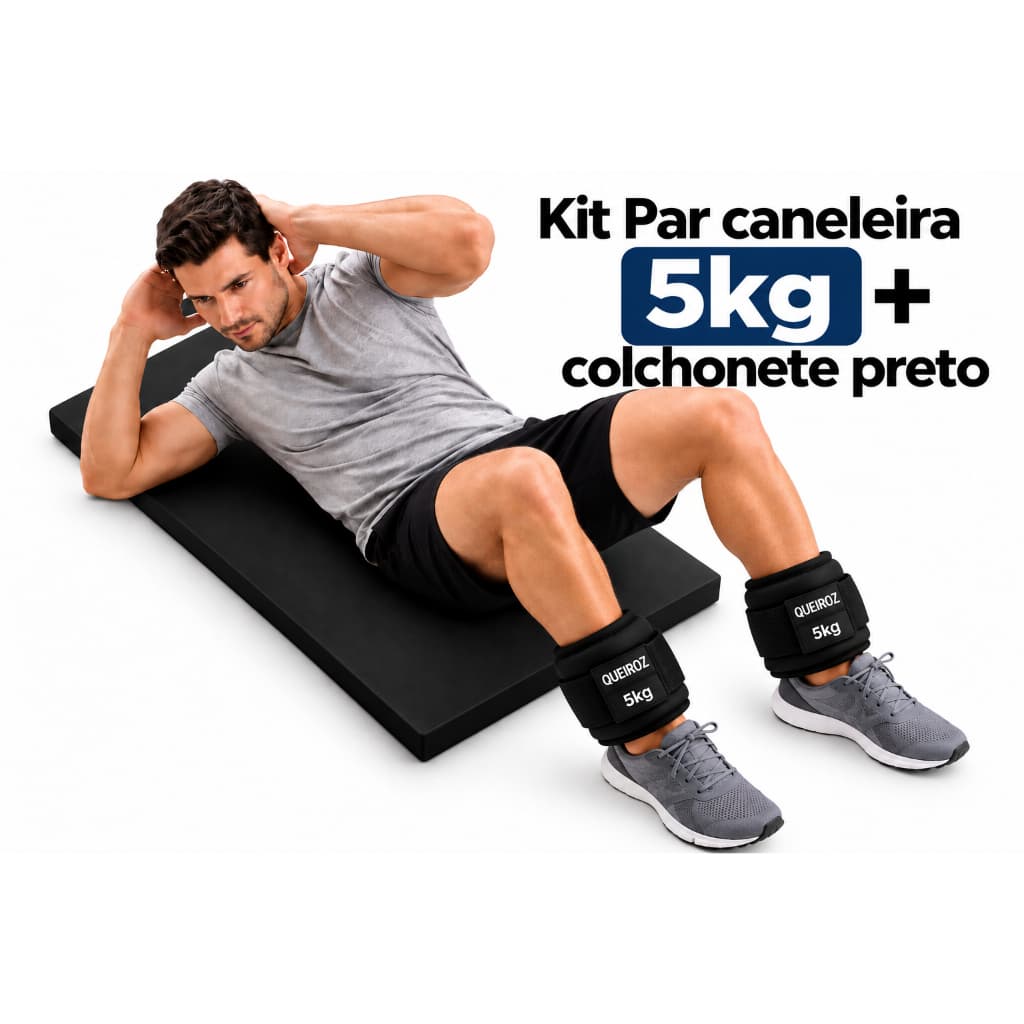 Kit Par Caneleira 5kg + Colchonete Preto Academia Musculação Treino Fitness