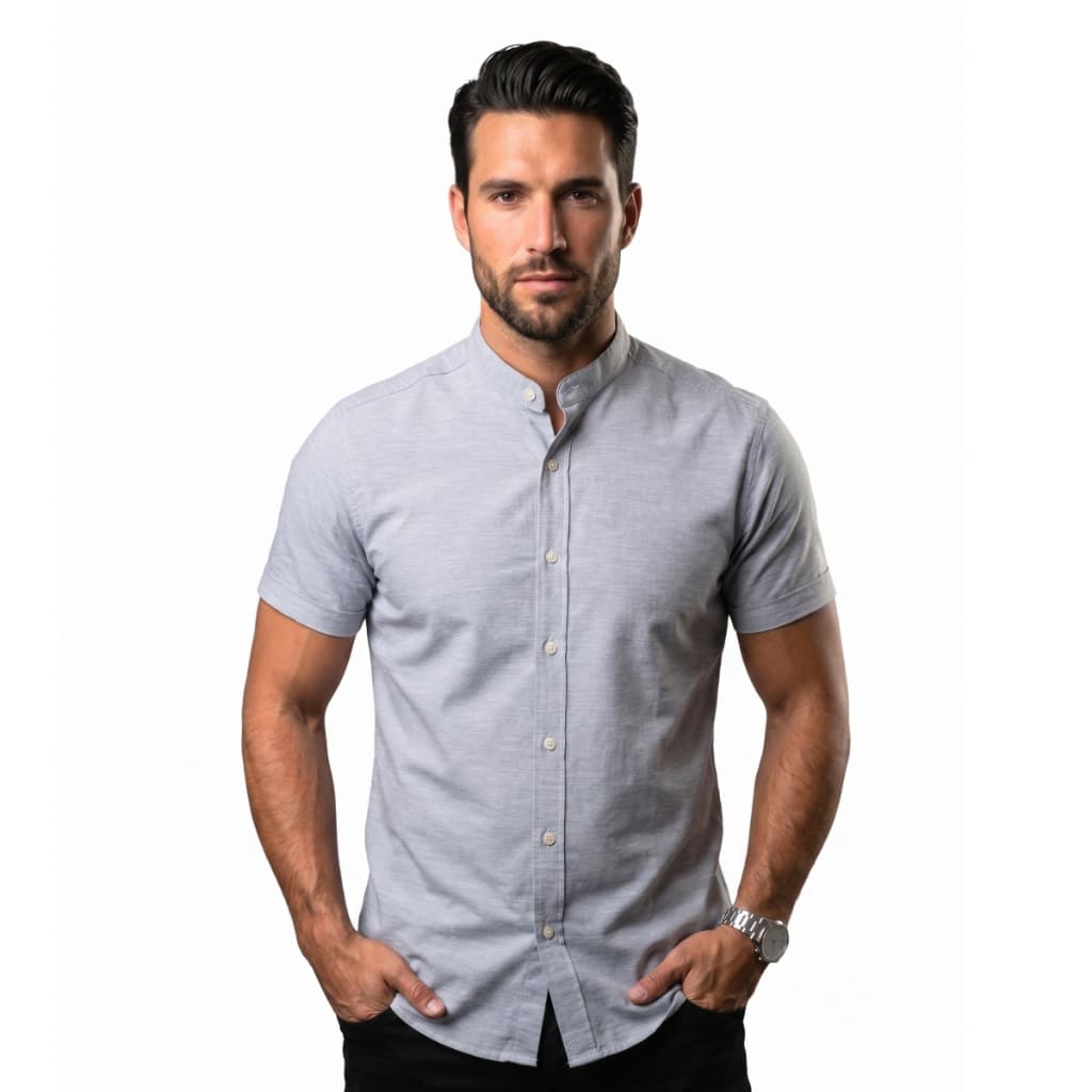 Camisa Social Masculina Gola Padre De Luxo Manga Curta Slim Linho Tecido Premium