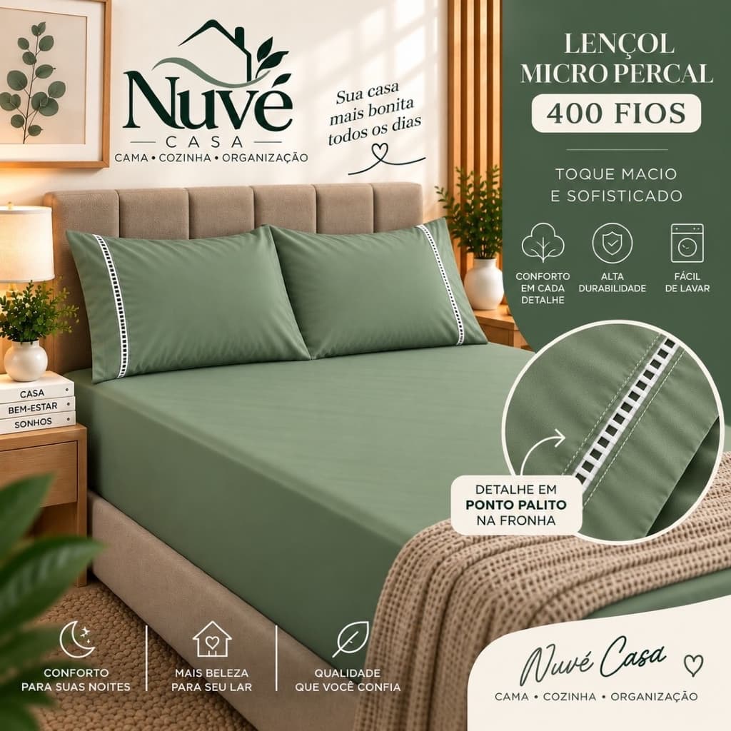 Kit Jogo de Cama Lençol Liso Solteiro/Casal/Queen/King Micropercal 400 Fios Ponto Palito - A3