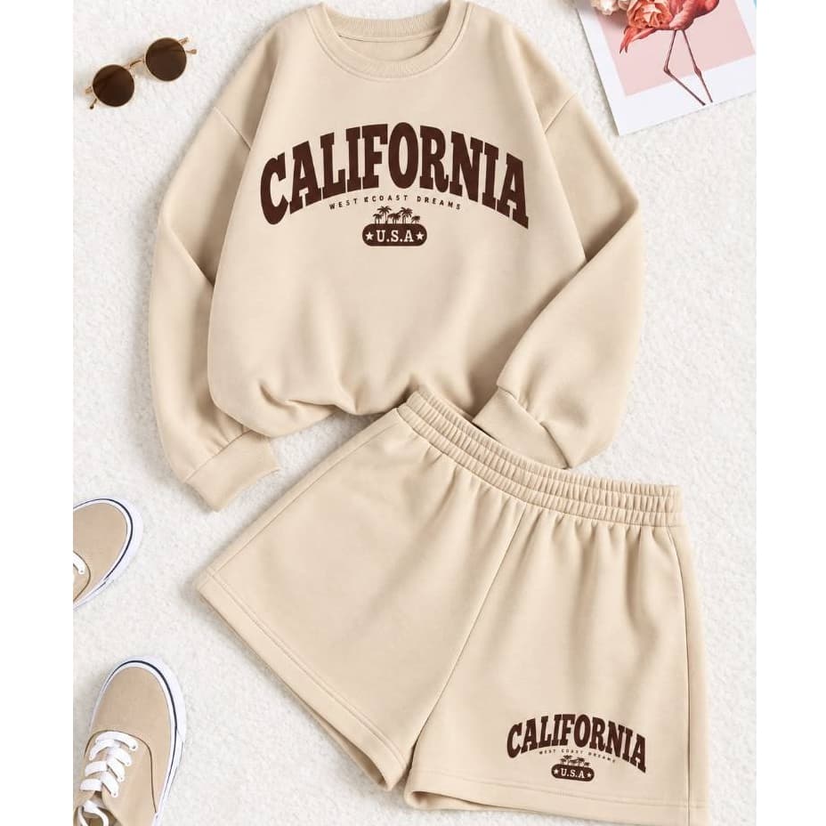 Kit Moletom + Short California USA Unissex Blusa de Frio Bermuda Feminina Algodão Moda Estilosa