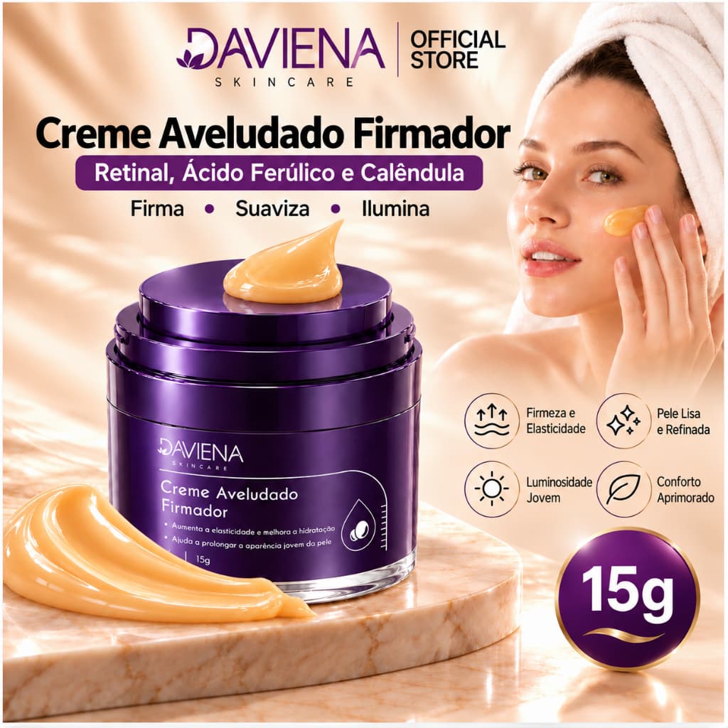 DAVIENA Creme Facial Retinal Anti-Idade Firmador Ácido Ferúlico Firmeza e Elasticidade 15g