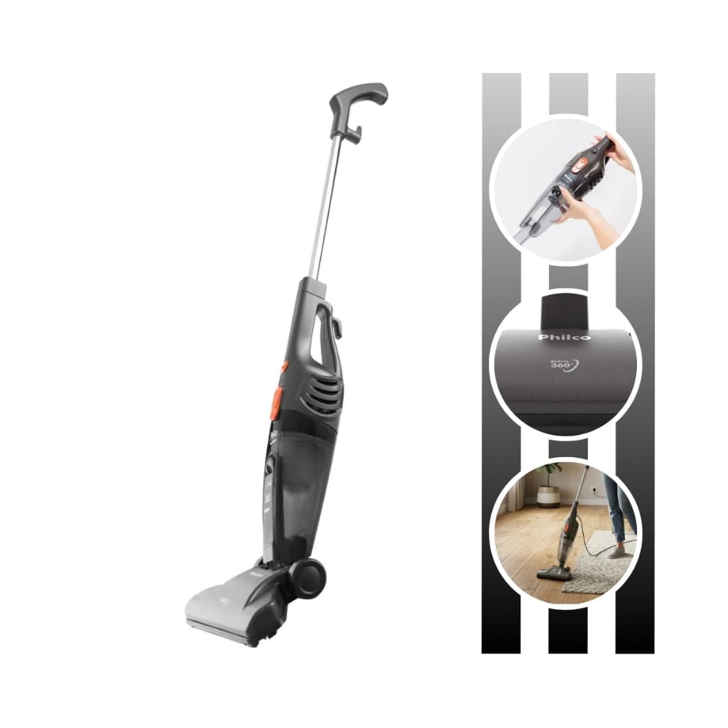 Aspirador de Pó Vertical 2 em 1 PAS1450C 1300W Philco Limpeza prática, versátil e eficiente para o dia a dia