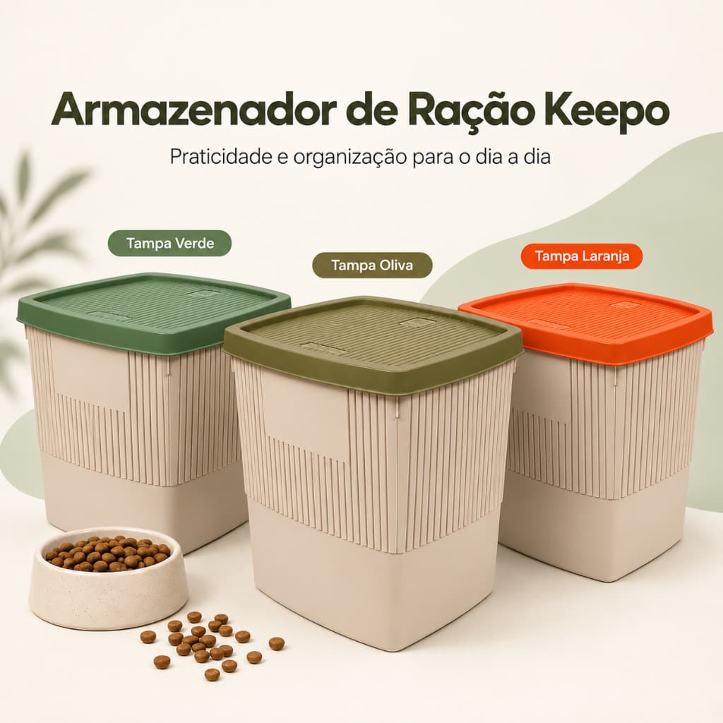 Porta Ração Armazenador Dispenser Premium Keepo Plastpet para Todos Ambientes Cores Modernas para cachorro e Gatos