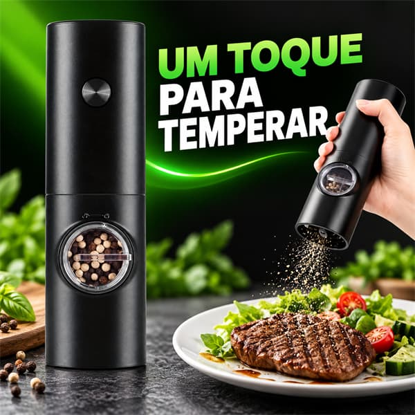 Moedor de Pimenta e Sal Elétrico Automático Premium Um Toque Luxo Para Cozinha e Churrasco Prático Moderno