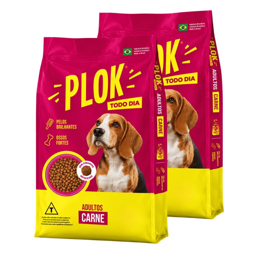 Kit 2 Ração Plok Todo Dia 15kg 7kg Sabor Carne Alimento Completo para Cão Cachorro Adulto Envio Full