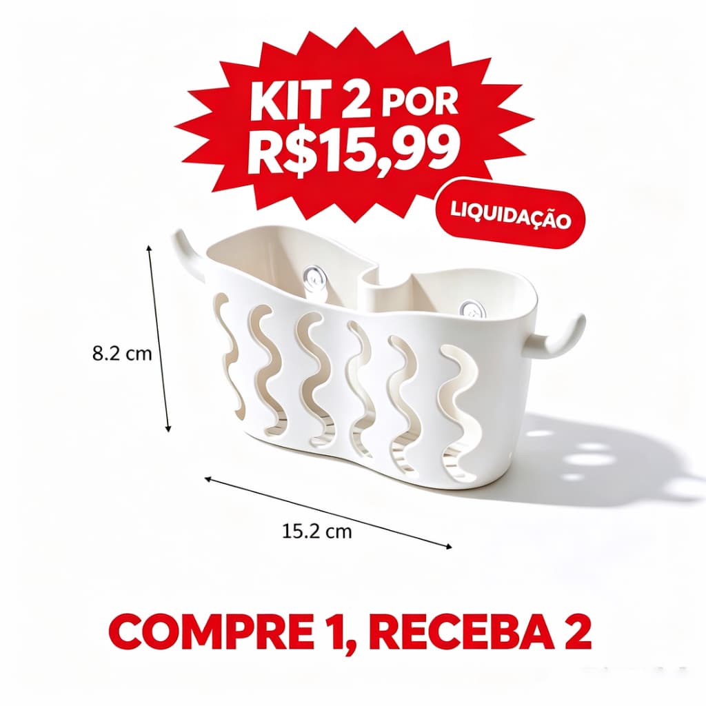Kit 2 Cesta Organizadora de Pia com Ventosa, Suporte Multiuso Cozinha Banheiro Parede