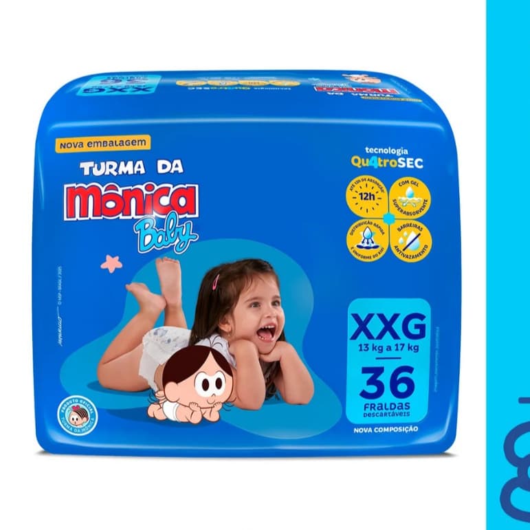 Fralda Descartável Turma Da Monica Mega Xxg Com 36 Unidades