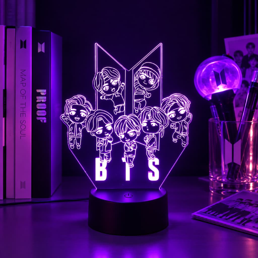 Kpop BTS Luminária LED 3D Noturna Presente e Decoração Vários Modelos