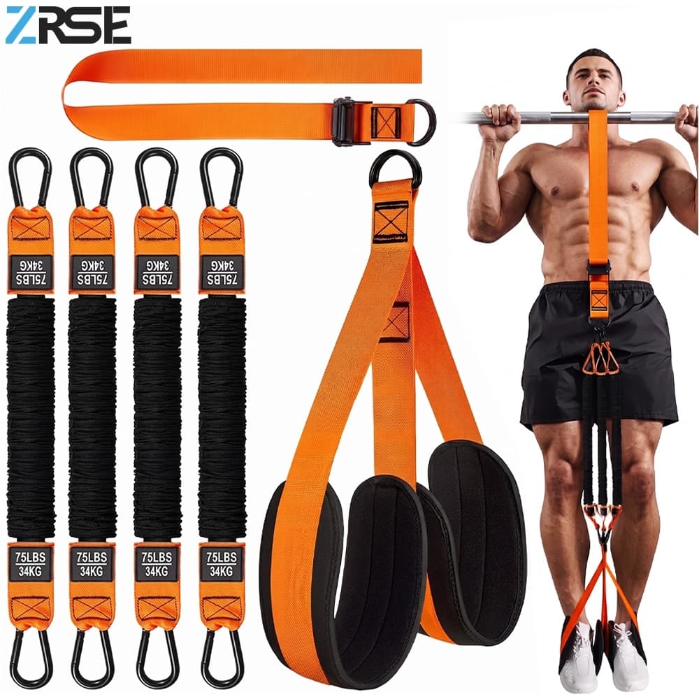 ZRSE Kit Auxiliar Pull Up Barra Fixa 4 Elásticos + Cinto + Pedais 34KG/75LBS Treino Musculação Academia Casa