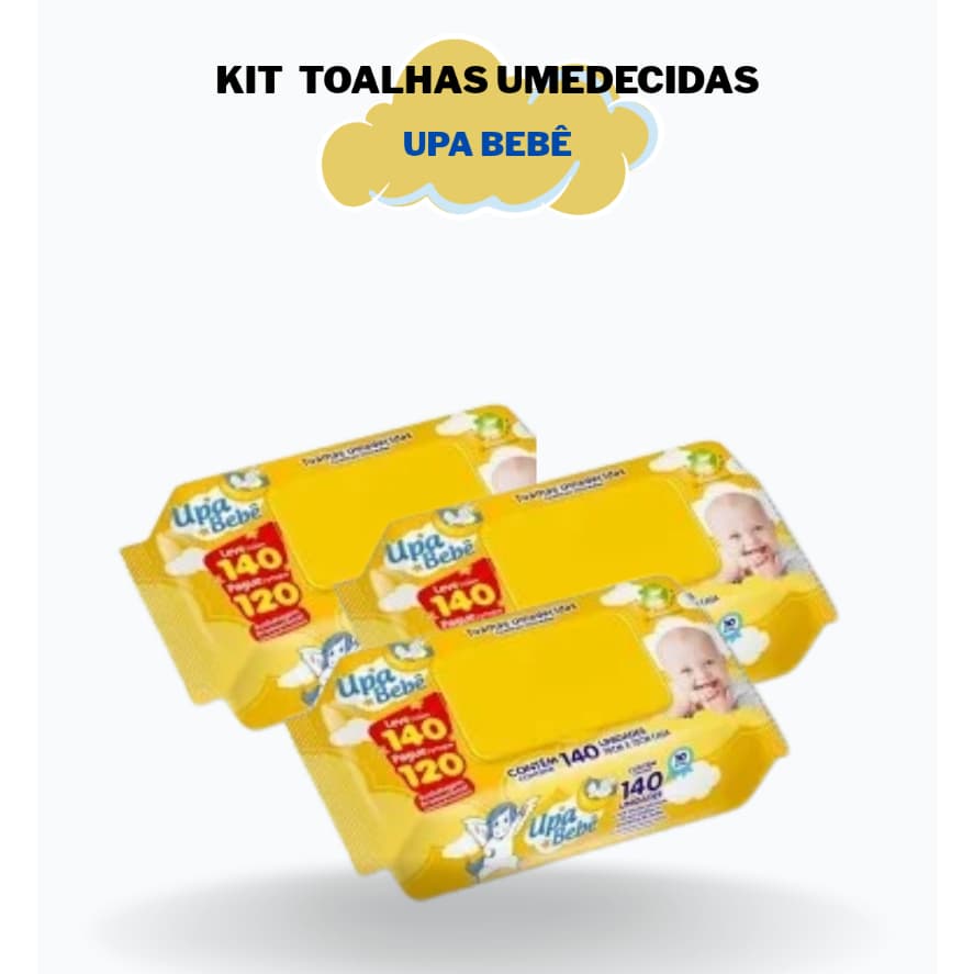 Kit 3 Pacotes Toalhas Umedecidas Upa Bebê 140 UN - Lenços Umedecidos para Higiene Infantil