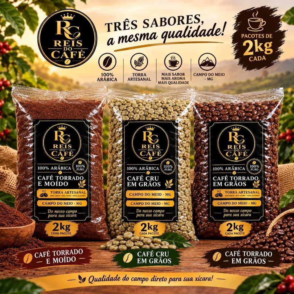 KIT Café Reis do Café torrado e moído, Cru, Torrado em grãos C/2KG CADA Pacote