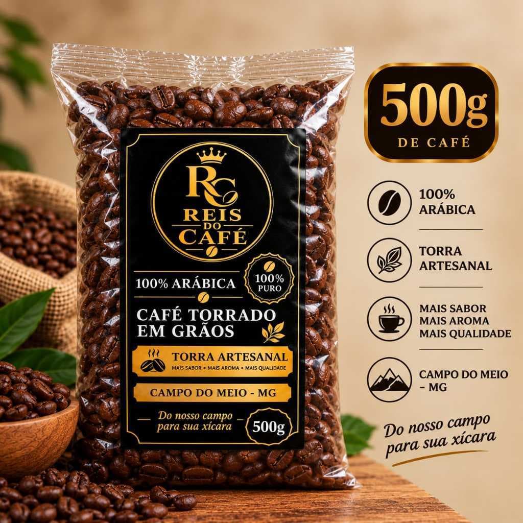 Café Torrado em Grãos Reis do Café 500g 100% Arábica Torra Artesanal Campo do Meio MG