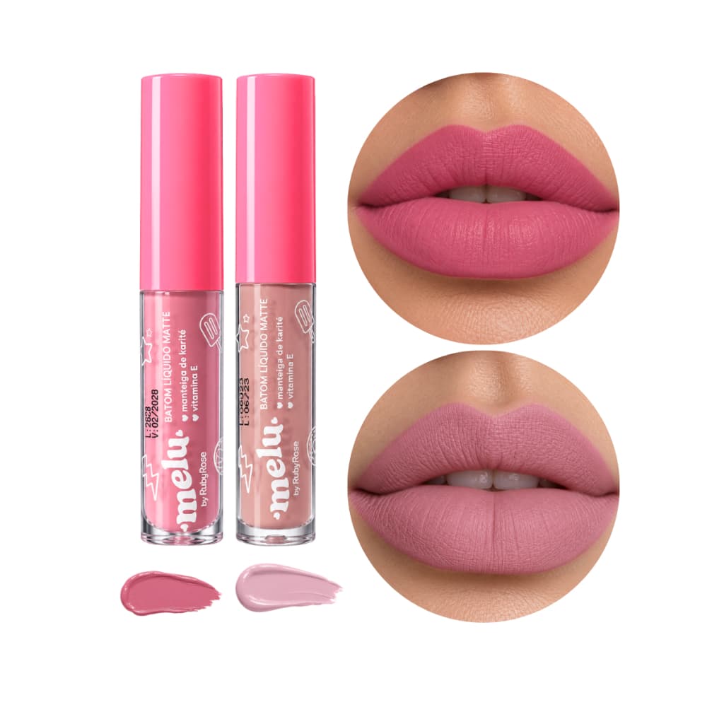 Kit 2 Batons Liquidos Matte Vitamina E - Melu Ruby Rose