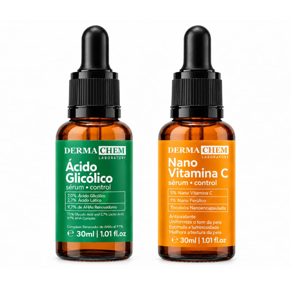 Dermachem Kit Skincare Renovador Sérum Ácido Glicólico e Sérum Nano Vitamina C Clareador de Manchas