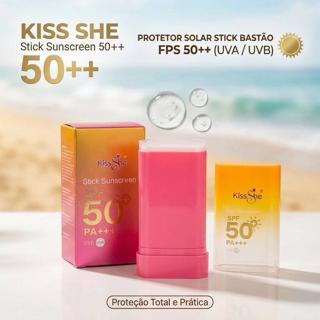Protetor Solar Stick Kiss She FPS 50 PA+++ UVA UVB Facial em Bastão Proteção Solar Prática