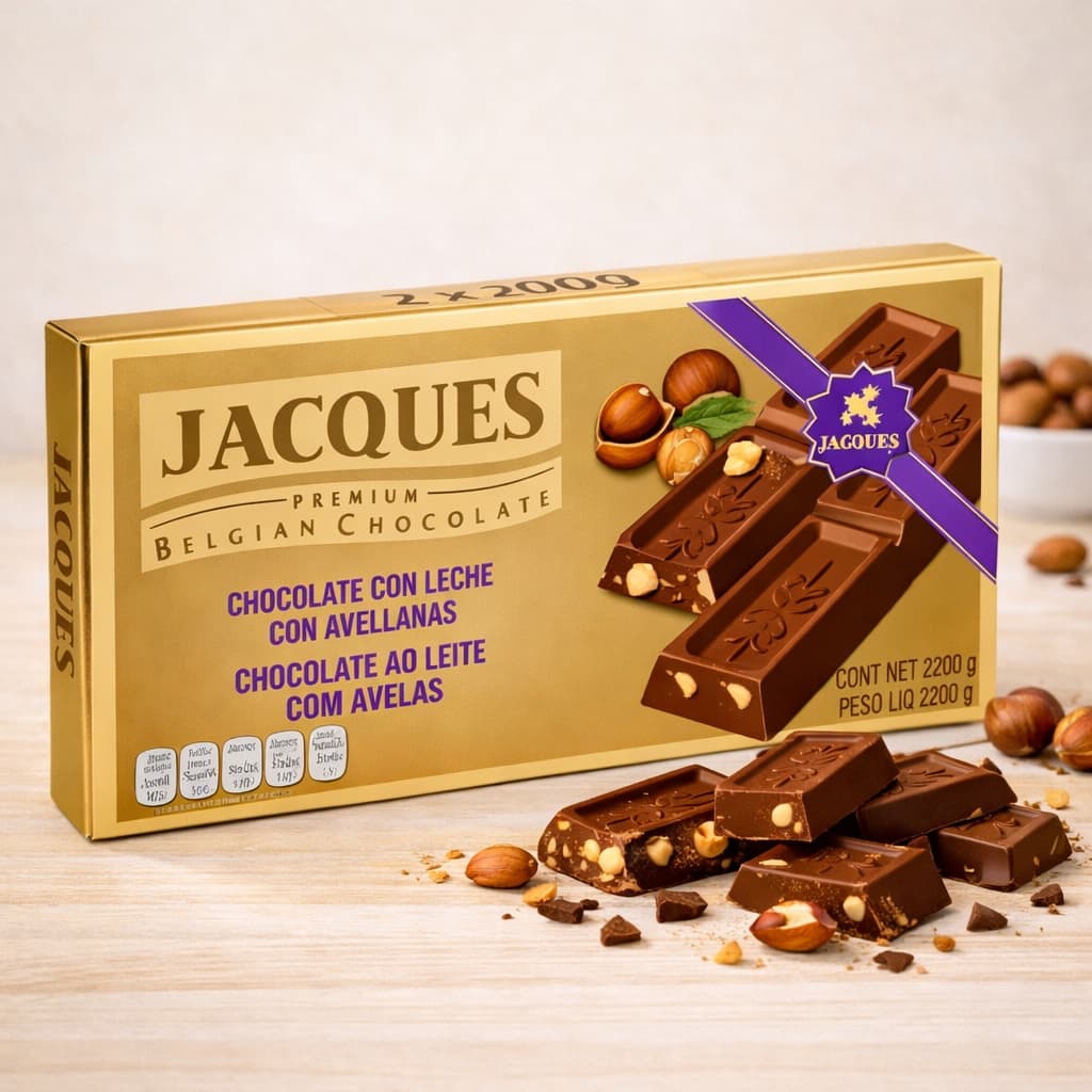 Chocolate Premium Belga Jacques com Avelã Barra 200g – Importado Gourmet