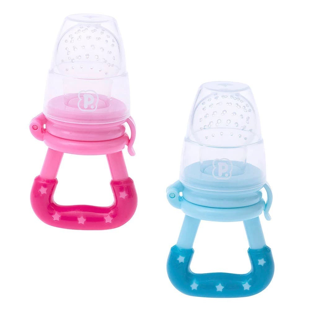 Chupeta Alimentadora Bebê Mordedor De Silicone Porta Fruta Azul e Rosa Pimpolho Qualidade