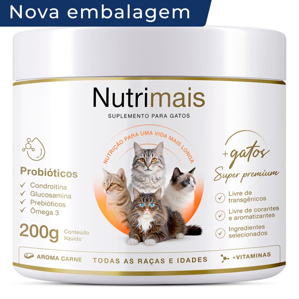 Suplemento Nutrimais Gatos Queda de Pelos Pele e Derme Imunidade Energia 200g