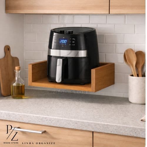 Suporte Air Fryer e Cafeteira Nicho Suspenso MDF Prateleira de Parede Cozinha