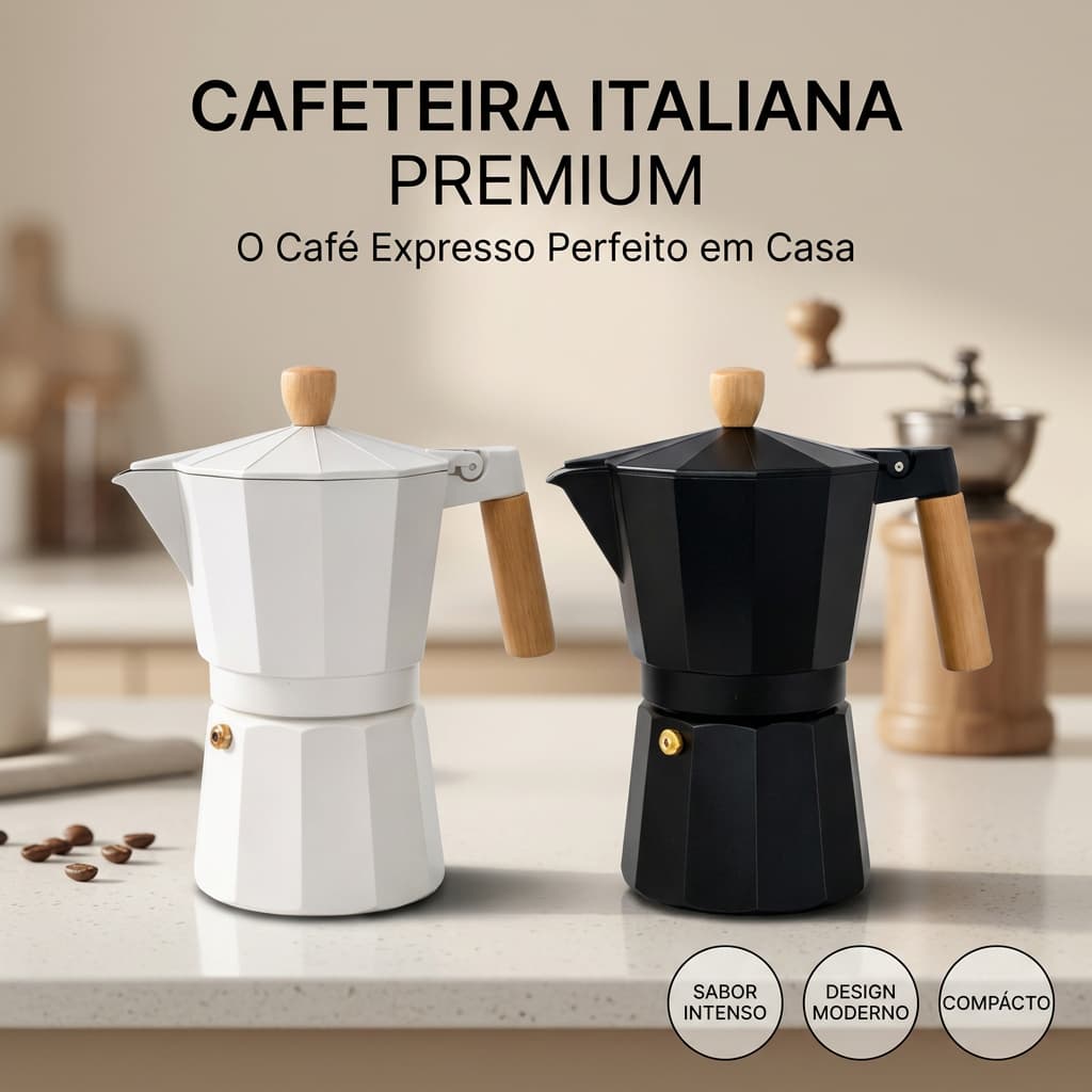 Cafeteira Italiana Milão 6 Xícaras 300ml Moka Café Expresso Cabo Amadeirado Alumínio Premium Fogão a Gás Luxo