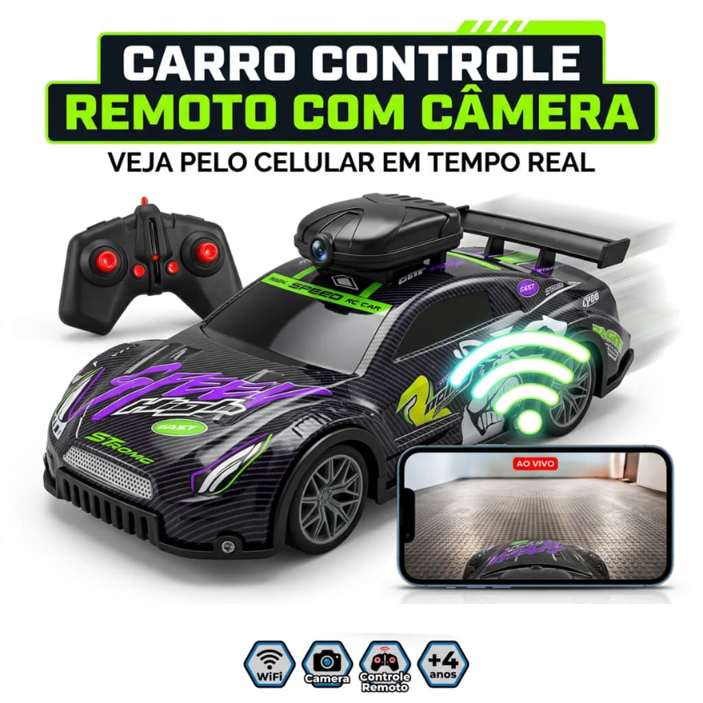 Carrinho Controle Remoto Com Câmera WiFi Para Celular RC Vision Racer Sensor Gravidade Infantil Drift