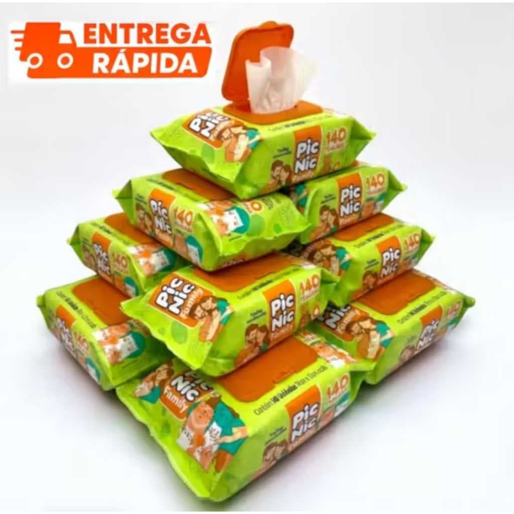 🧻 Lenço Umedecido Pic Nic Caixa com 12 Pacotes 140 Unidades Cada – Total 1680 Lenços