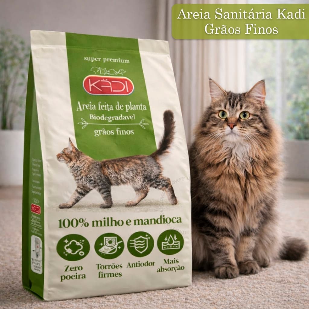 Areia Sanitária Biodegradável Kadi Mandioca Milho Grãos Finos Natural Gatos 2Kg 4Kg 8Kg Ou 12Kg