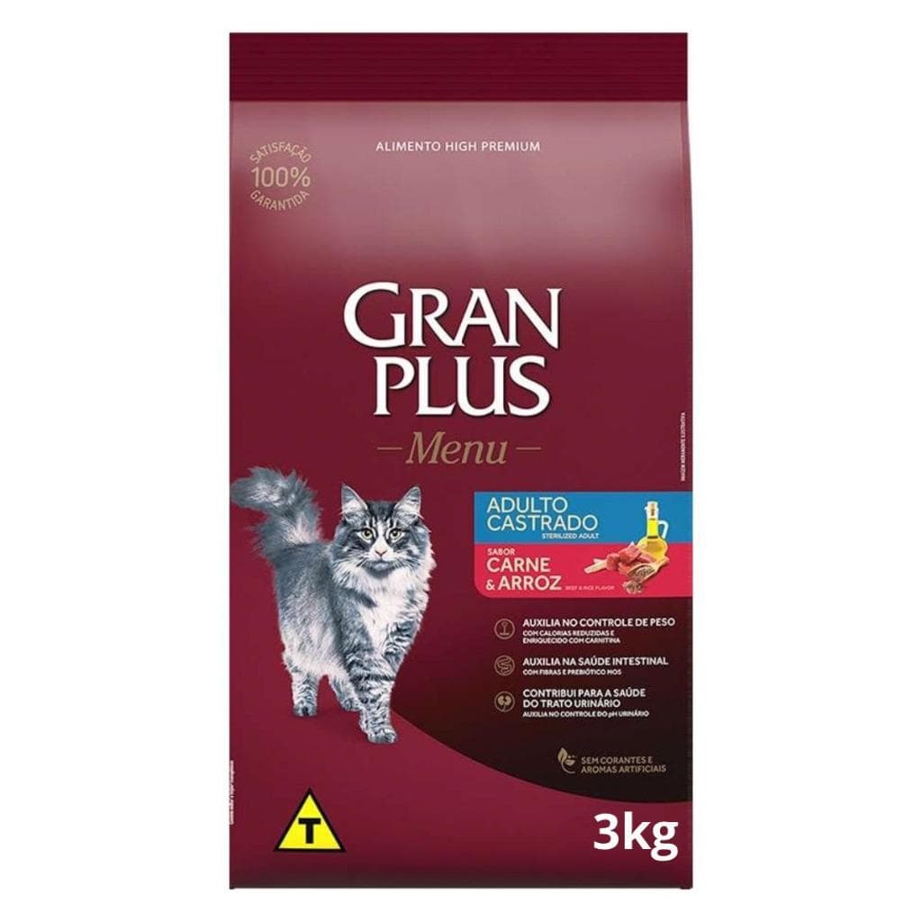 Ração GranPlus Gatos Castrados Adultos  ( Com 3kg )