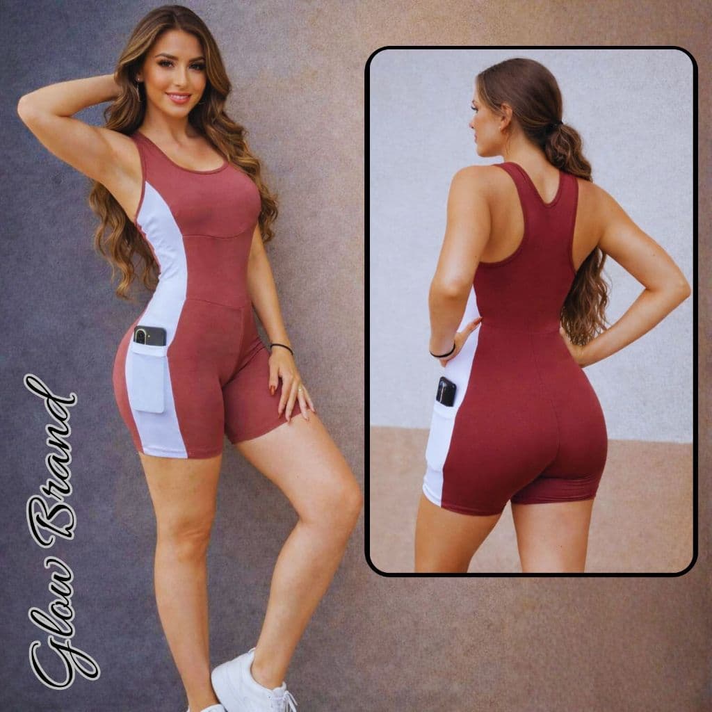 Macaquinho Feminino 100% Zero Transparência  Com Bolso } Alta Compressão Macacão Básico Elegante Roupas de Academia Fit