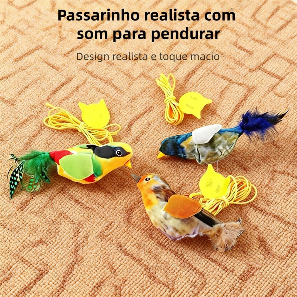 Brinquedo de Pelúcia para Gatos – Pássaro Realista com Som de Chilro – Sem Bateria