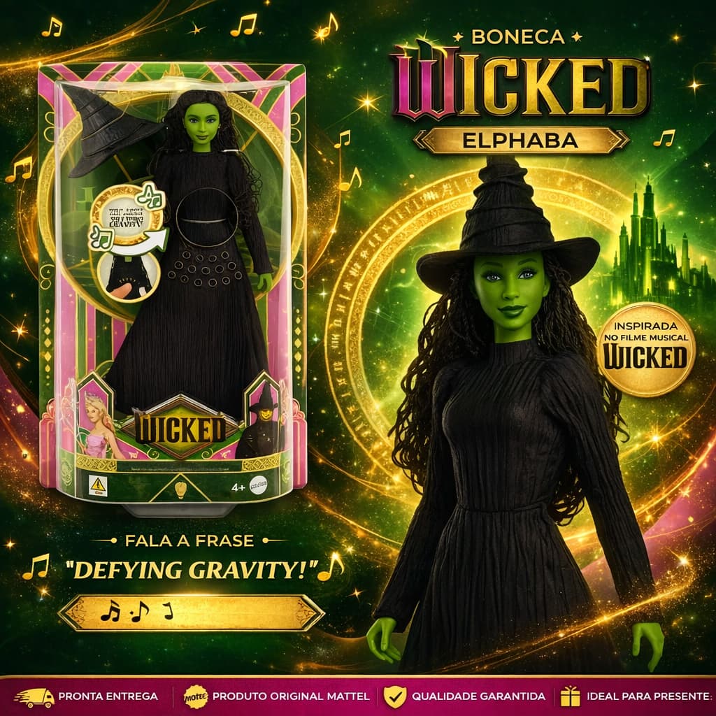 Wicked Boneca Elphaba Com Canções Original Articulada Realista