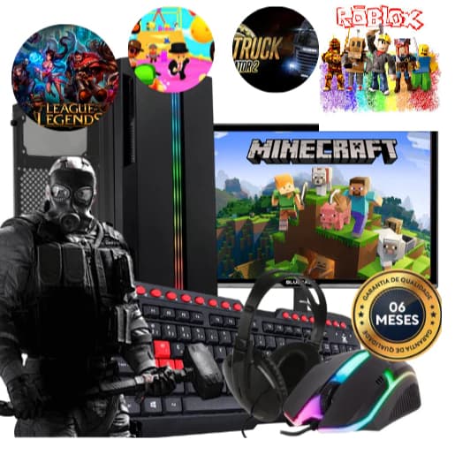 Computador gamer completo i5 16gb pra estudos e jogos ssd120g+hd500+monitor 19' mine lol cs roblox