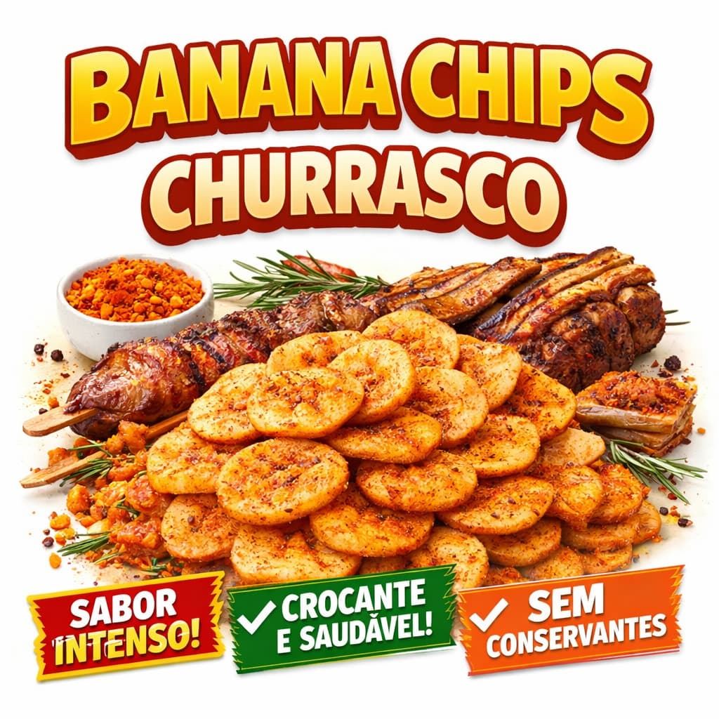 Banana Chips Sabor Churrasco Crocante 100% Natural Sem Glúten Sem Lactose Snack Saudável