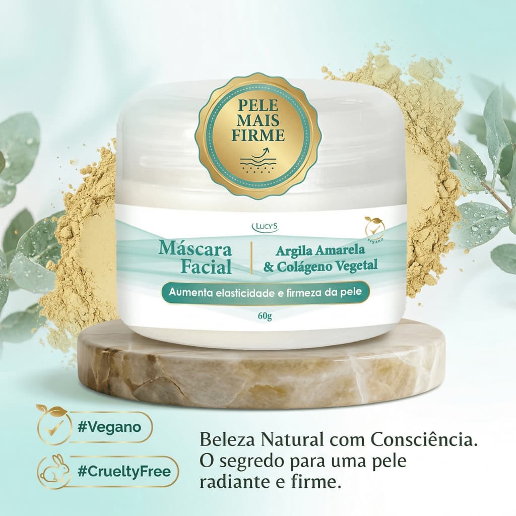Máscara Facial Rejuvenescimento Facial Argila Amarela Colágeno Vegetal Firmeza e Elasticidade Lucy's