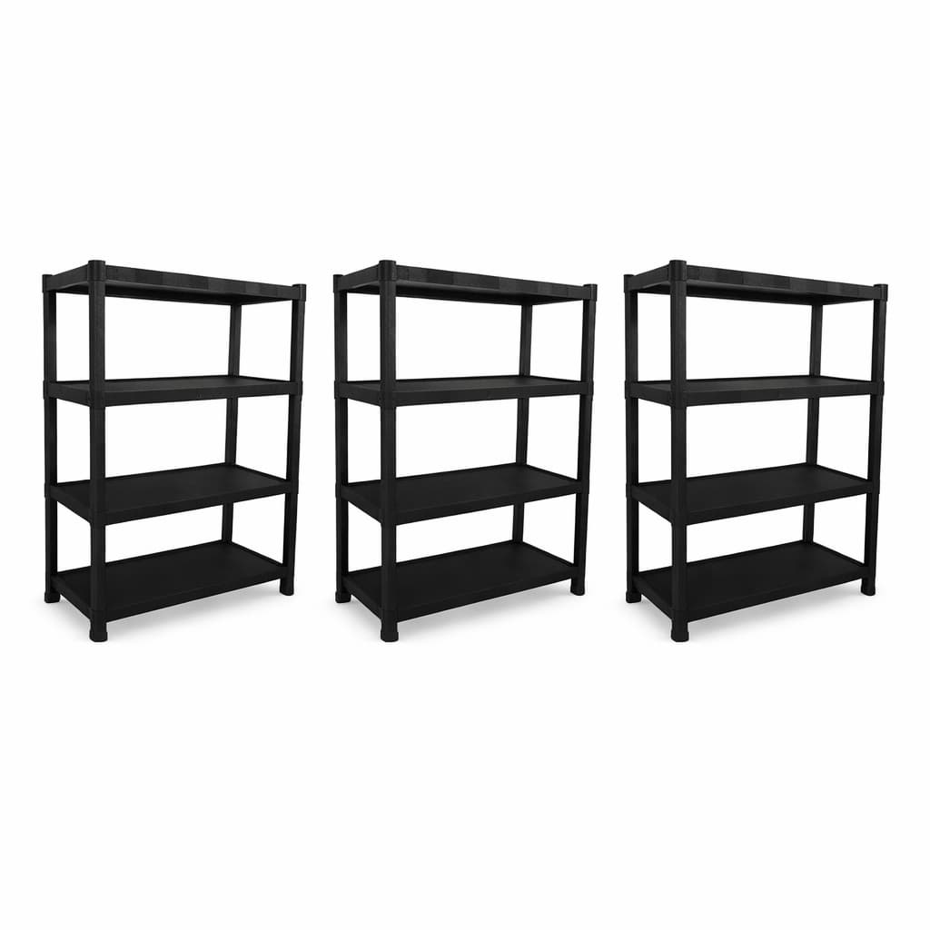 kit 3 Estante Organizadora Multiuso 2, 3, 4, 5 Andares Preta Modular Plástica Resistente Cozinha Banheiro Lavanderia Qua