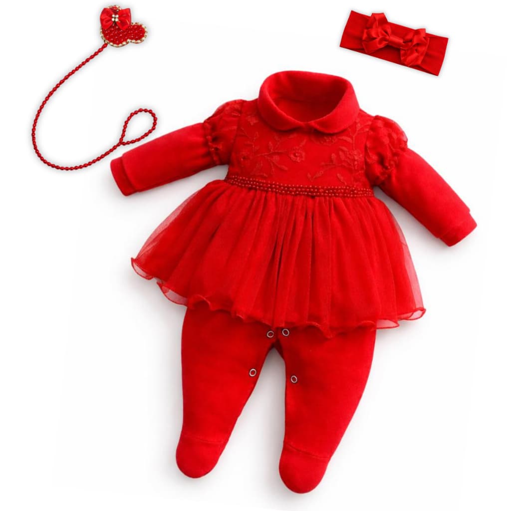 Macacão Vestido Bebe Luxo Bordado Renda Tule Pérola Menina VAZADO
