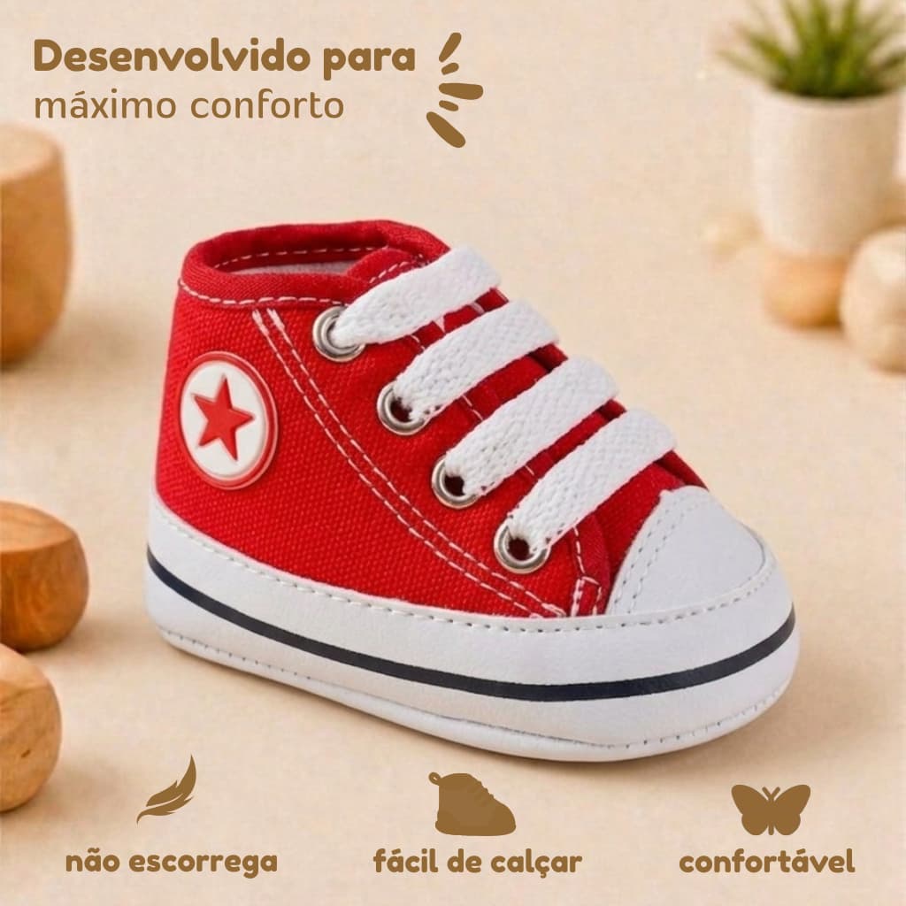 Tênis Infantil Unissex Sapatinho Bebê Vermelho em Lona Dudu Calçados Confortável Antiderrapante
