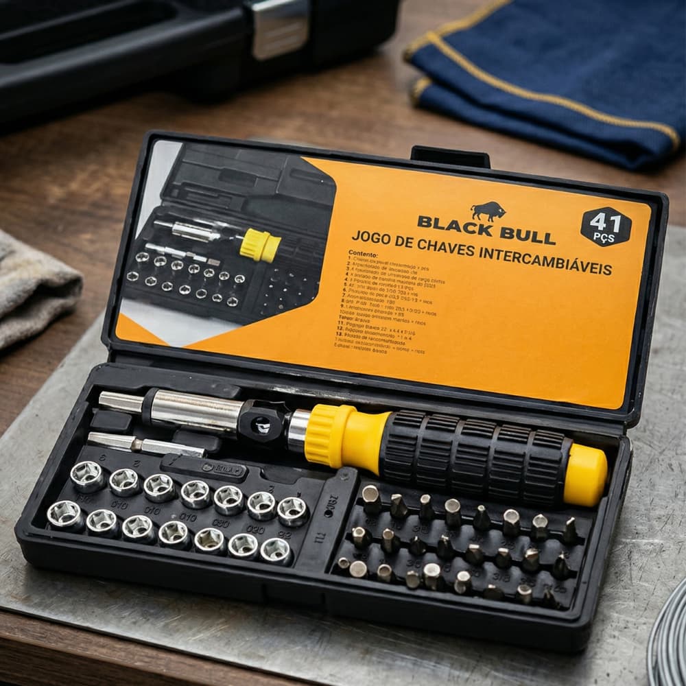 Jogo de Chaves Catraca Intercambiáveis Black Bull 41 Peças com Maleta Rígida Kit