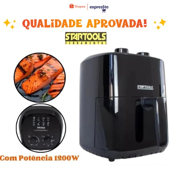 Fritadeira Air Fryer Elétrica 3,4 Litros | 1200w |127v ou 220v | Sem Óleos Saudável Rápida Econômica | Preta | Startools