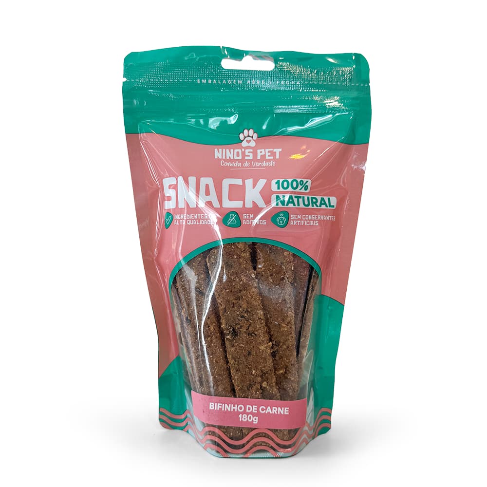Snack Bifinho de Carne Tamanho Família Petisco Natural para Cachorro 100% Natural Ninos Pet 180g Saudável