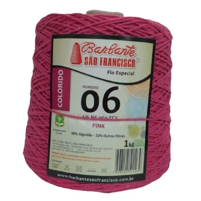 Barbante Colorido N°06 Cone De 1kg,Cor Pink, Linha de Crochê, Tapetes para Artesanato.